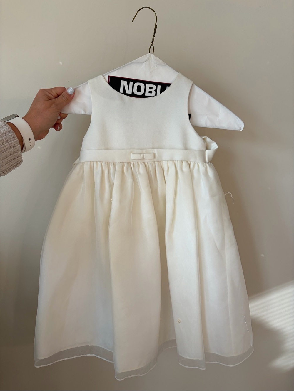 Cinderella White Satin Flower Girl Dress with Bow and pearls
